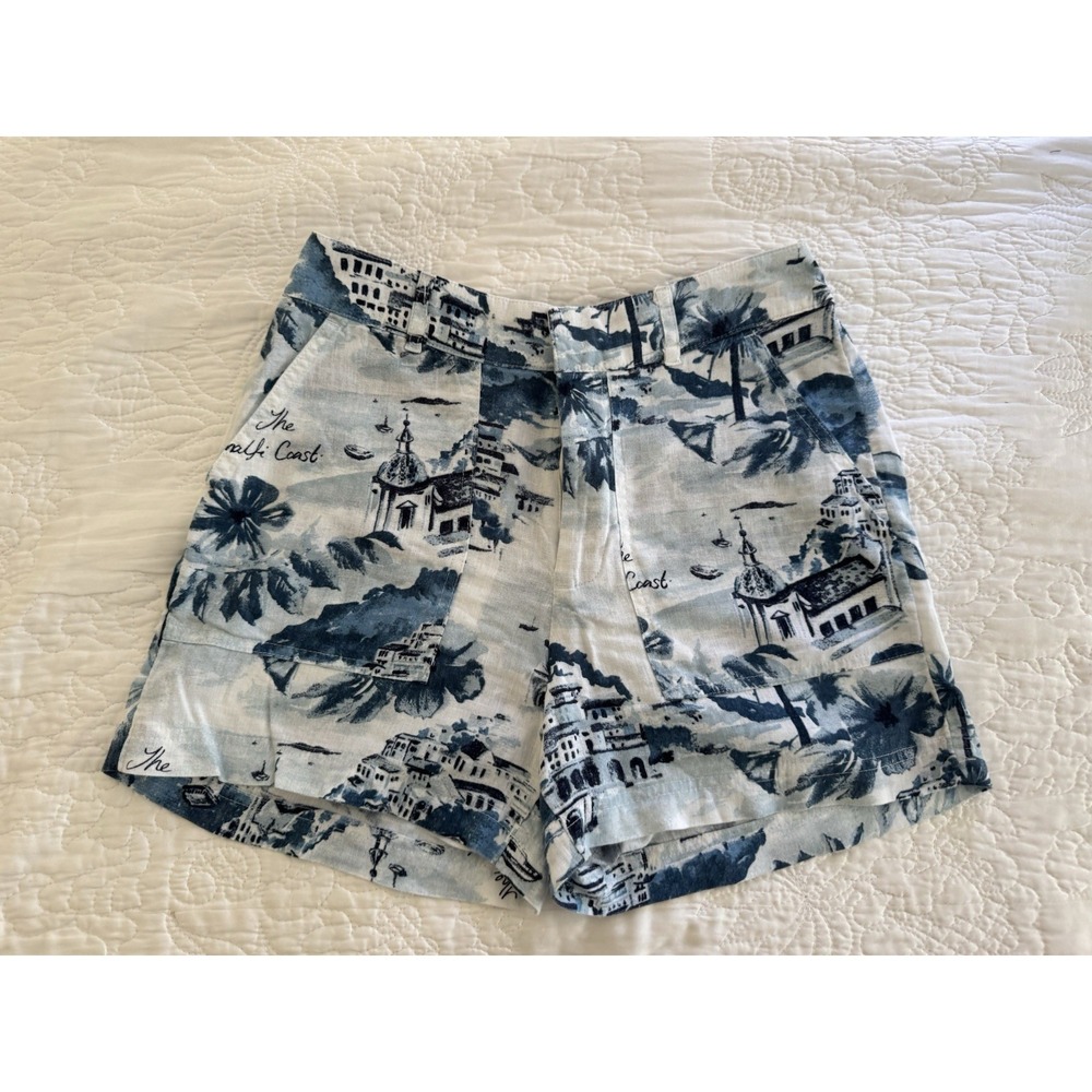 Cynthia Rowley Linen Blue & White Almafi Coast Shorts Size Small